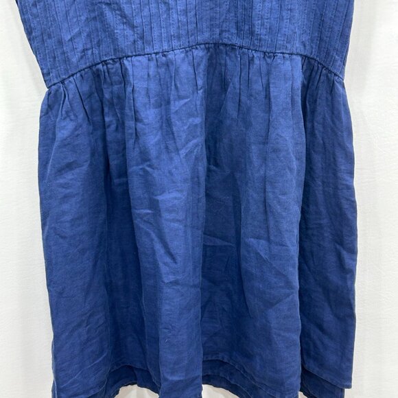Vineyard Vines Pintuck Deep Bay Blue Linen Ruffle Sleeve V-Neck Mini Dress Large - Picture 5 of 11